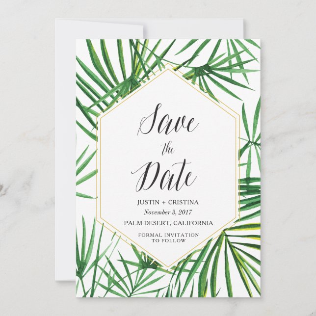 Reserva La Fecha Palm Leaf Save the Date (Anverso)