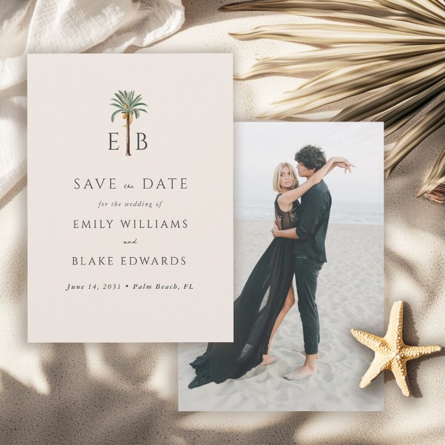 Reserva La Fecha Palm Logo Tropical Monogram Wedding Save the Date (Subido por el creador)