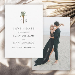 Reserva La Fecha Palm Logo Tropical Monograma Boda Save the Date
