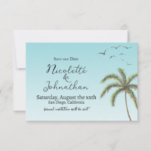 Reserva La Fecha Palm Tree and Birds Simple Beach Wedding