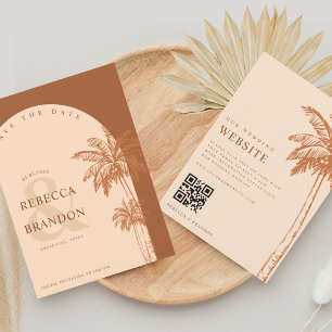 Reserva La Fecha Palm Tree Boho Beach Terracotta QR Code Boda