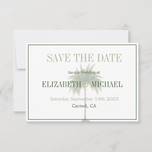 Reserva La Fecha Palm Tree Elegant Modern Wedding Save the Date (Anverso)
