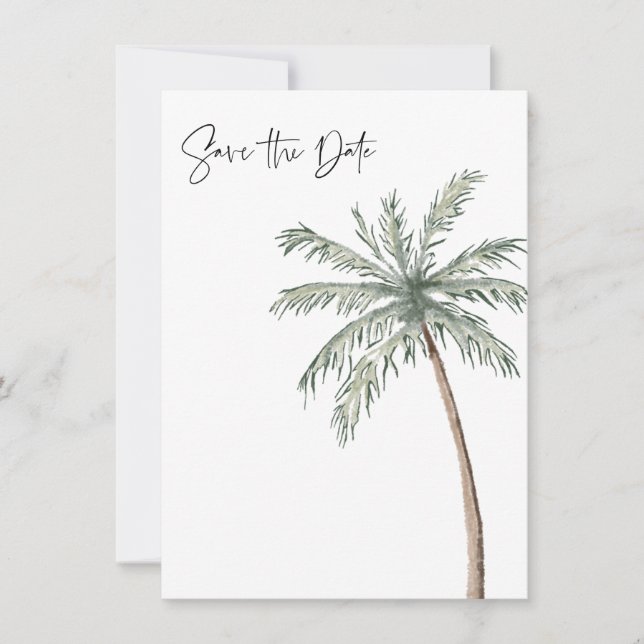 Reserva La Fecha Palm Tree Photo Tropical Beach Wedding (Anverso)