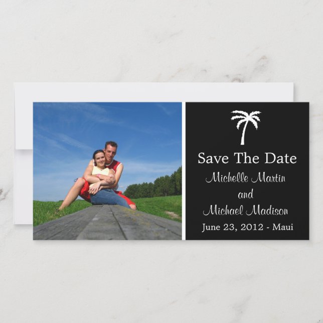 Reserva La Fecha Palm Tree Save The Date Photocard (Negro) (Anverso)