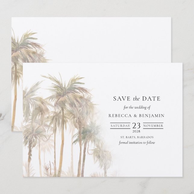 Reserva La Fecha Palm Trees Tropical Moderno (Anverso / Reverso)