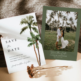Reserva La Fecha Palmera Destino Tropical Foto Atrás Boda