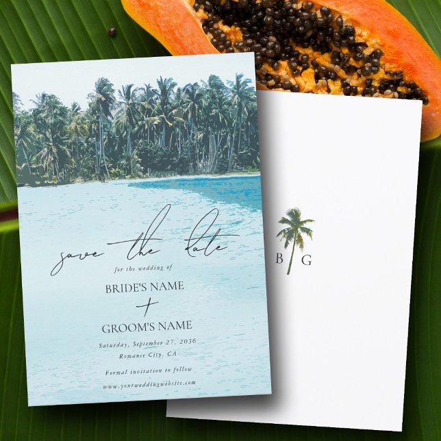 Reserva La Fecha Palmeras de acuarela tropical y boda de playa (Tropical Watercolor Palms & Beach Wedding Save The Date)