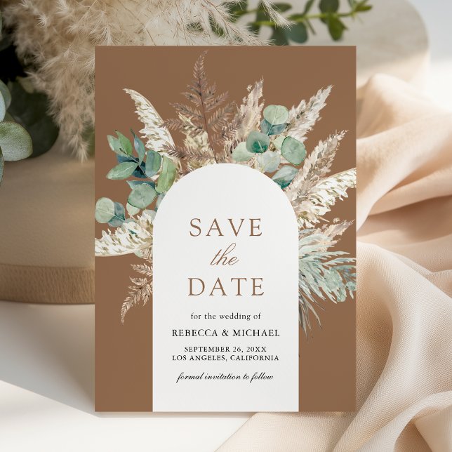Reserva La Fecha Pampas Eucalyptus Arch Beige Tan Wedding (Subido por el creador)