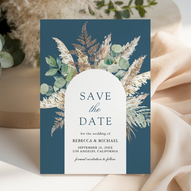Reserva La Fecha Pampas Eucalyptus Arch Dusty Blue Wedding (Subido por el creador)