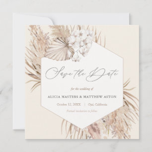 Reserva La Fecha Pampas Grass Dried Botanical Hexagon Save The Date
