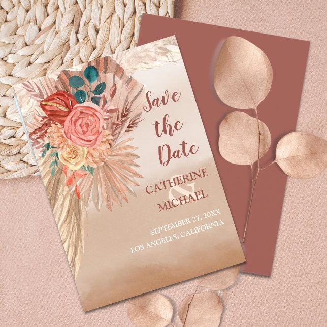 Reserva La Fecha Pampas Grass Floral Terracotta Boho Moda Boda (Subido por el creador)