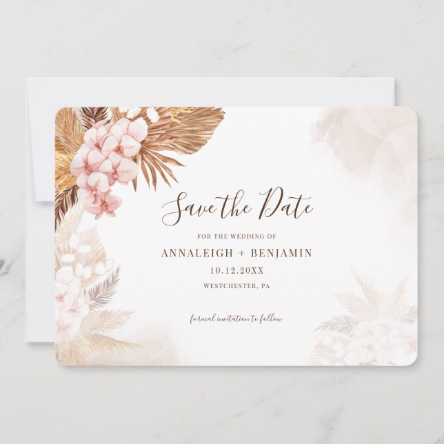 Reserva La Fecha Pampas Grass Terracotta Pink Floral acuarela (Anverso)