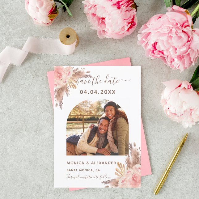 Reserva La Fecha Pampas hierba foto bodas rubor Save the Date (Subido por el creador)