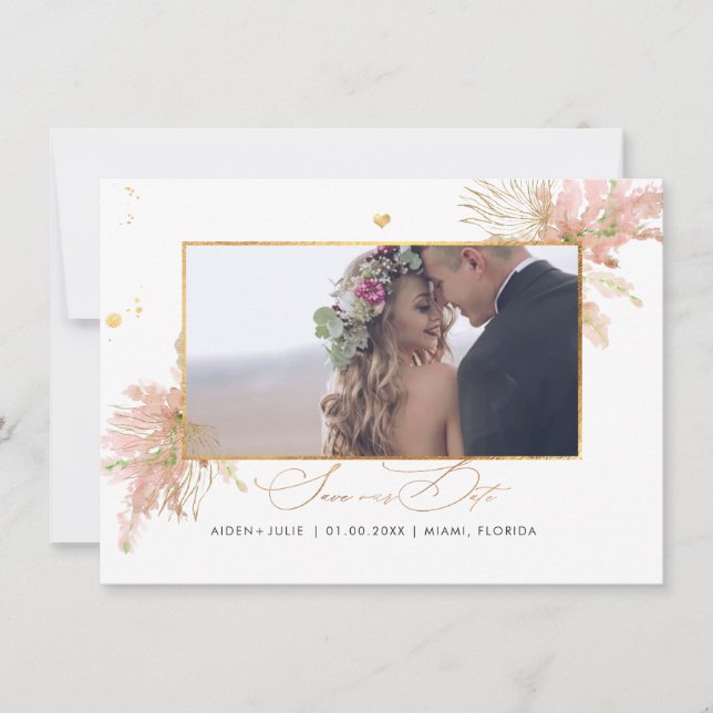 Reserva La Fecha Pampas Rosa PixDezines Faux Gold Palms (Anverso)