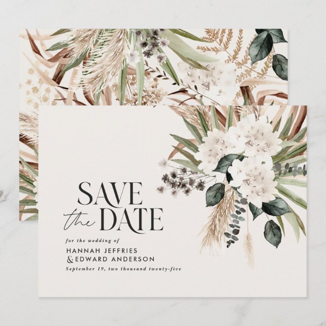 Reserva La Fecha Pampas rústicas modernas eucalipto botánico elegan (Anverso / Reverso)