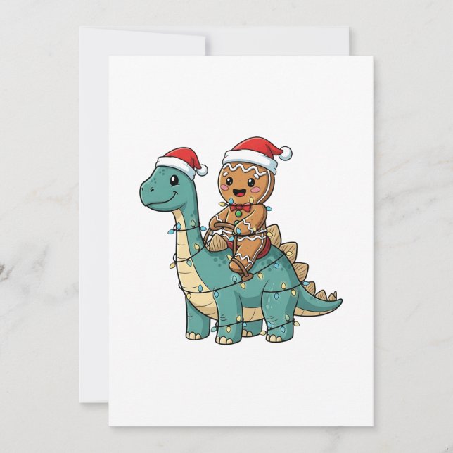 Reserva La Fecha Pan de jengibre montando un dinosaurio Santa Navid (Anverso)