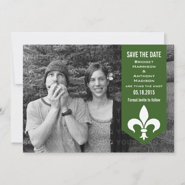 Reserva La Fecha Pancarta de Moda verde floreciente Guardar invitac (Anverso)