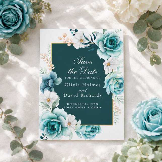 Reserva La Fecha Panel Teal de Guardar la Fecha | Wildflower (Teal Panel Save the Date | Wildflower)