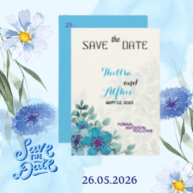 Reserva La Fecha Papel de Fieltro Beige Floral Azul Flores Salva la (Subido por el creador)