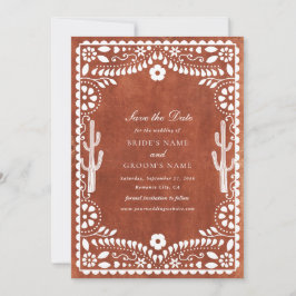 Reserva La Fecha Papel Picado Boda Mexican Terracotta Brown Wedding