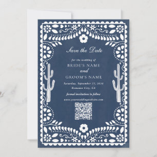 Reserva La Fecha Papel Picado Boda Mexicana Rústica Azul Boda