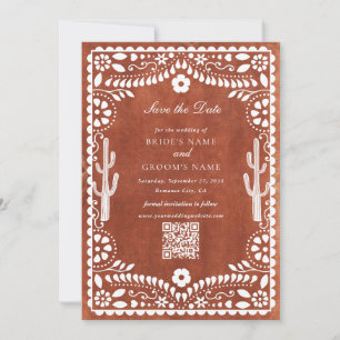 Reserva La Fecha Papel Picado Boda Mexicana Terracotta Marrón Boda