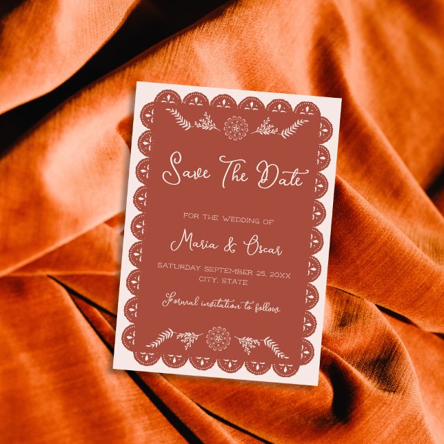 Reserva La Fecha Papel Picado Terracotta Mexicano Talavera Boda (Papel Picado Terracotta Mexican Talavera Wedding Save The Date)