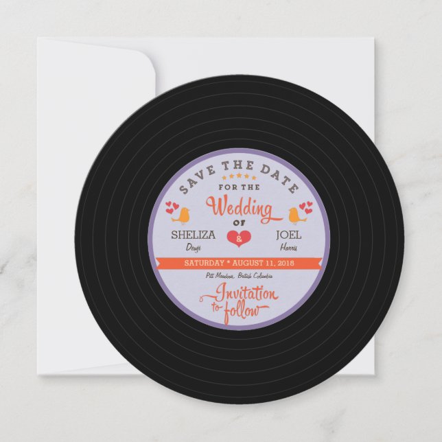 Reserva La Fecha Para Sheliza: Disco de vinilo retro cielo naranja  (Anverso)