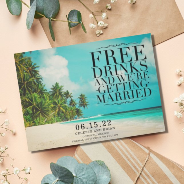 Reserva La Fecha Paraíso de Bebidas Gratis Divertidas Playa Guardar (Subido por el creador)