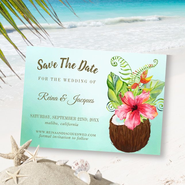 Reserva La Fecha Paraíso tropical Coconut Floral Bouquet Boda (Subido por el creador)
