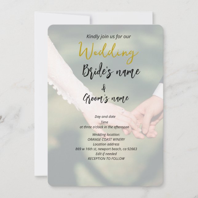 Reserva La Fecha pareja agarrada de la mano en boda (Anverso)