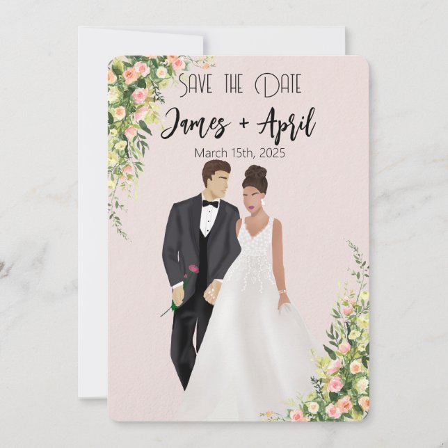 Reserva La Fecha Pareja boda ilustrada en el Jardín Inglés (Anverso)