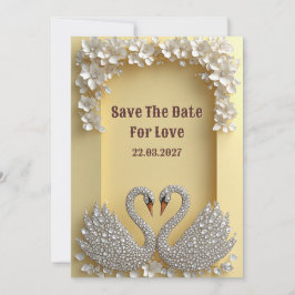Reserva La Fecha Pareja de cisnes de diamantes tema cálido glamour