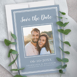 Reserva La Fecha Pareja de compromiso boda Foto Dusty Blue moderno