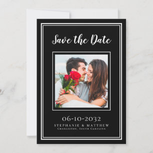 Reserva La Fecha Pareja de compromiso de boda Foto moderna blanco n