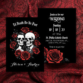 Reserva La Fecha Pareja de cráneos gótica con rosas boda