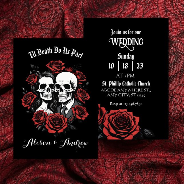 Reserva La Fecha Pareja de cráneos gótica con rosas boda  (Subido por el creador)