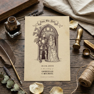 Reserva La Fecha Pareja de Cuento de Hadas Arco Gótico Boda Medieva
