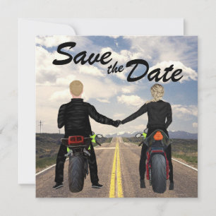 Reserva La Fecha Pareja de motocicletas Boda de caminos y campos