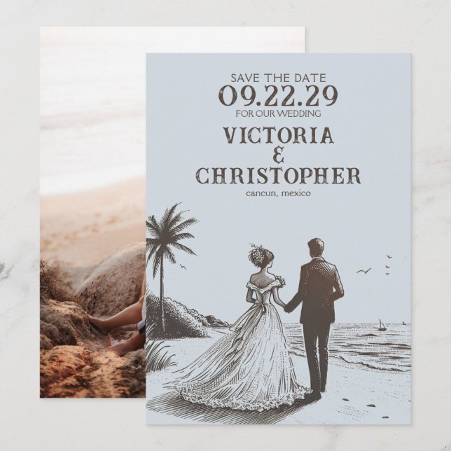 Reserva La Fecha Pareja de playa Guardar la fecha (Anverso / Reverso)