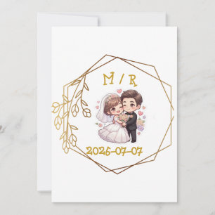 Reserva La Fecha Pareja de recién casados Chibi adorable Sticker   