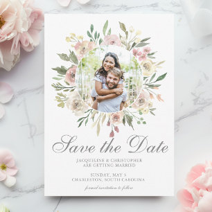 Reserva La Fecha Pareja elegante floral foto rosa pálido