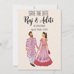 Reserva La Fecha Pareja ilustrada de Boda rosado indio