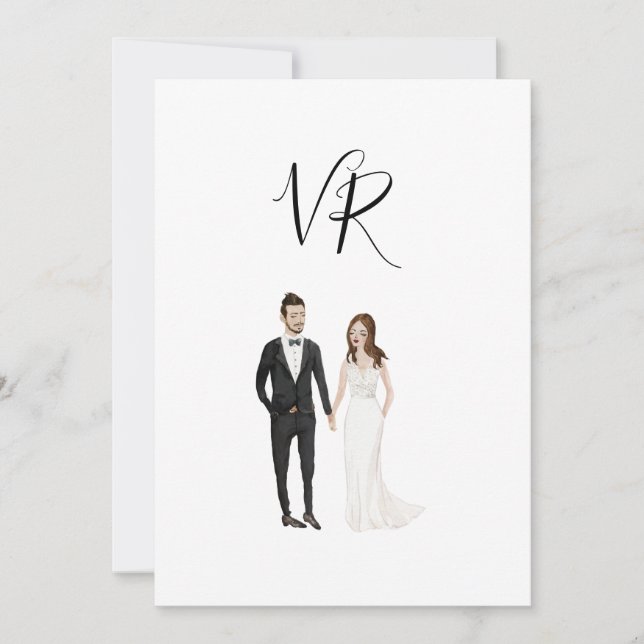 Reserva La Fecha Pareja Ilustrada Simple Traje Negro (Anverso)