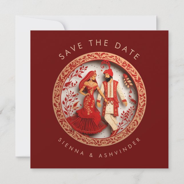 Reserva La Fecha Pareja India de Boda Save The Date (Anverso)
