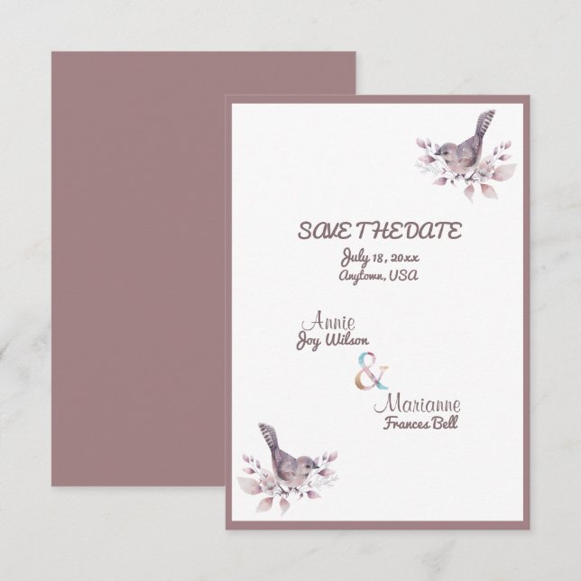 Reserva La Fecha Pareja lesbiana Rosa Borgoña Dorada Ampersand (Anverso / Reverso)