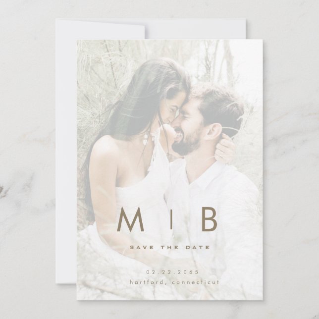 Reserva La Fecha Pareja Muted Photo Gold Text Save the Date (Anverso)