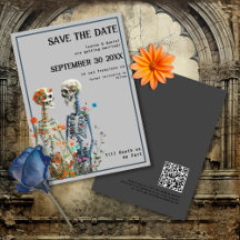 Pareja Skeleton Código QR Boda gótico