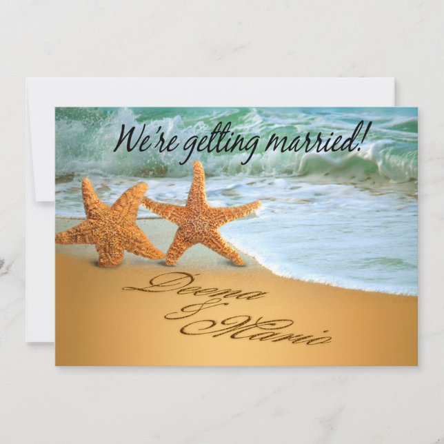 Reserva La Fecha Pareja Starfish Salvar el tema de la playa Date (Anverso)