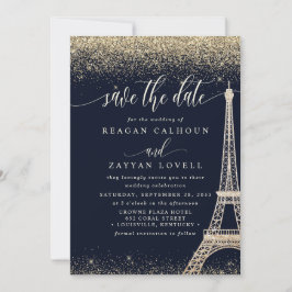Reserva La Fecha Paris Eiffel Tower Navy Gold Save The Date Card